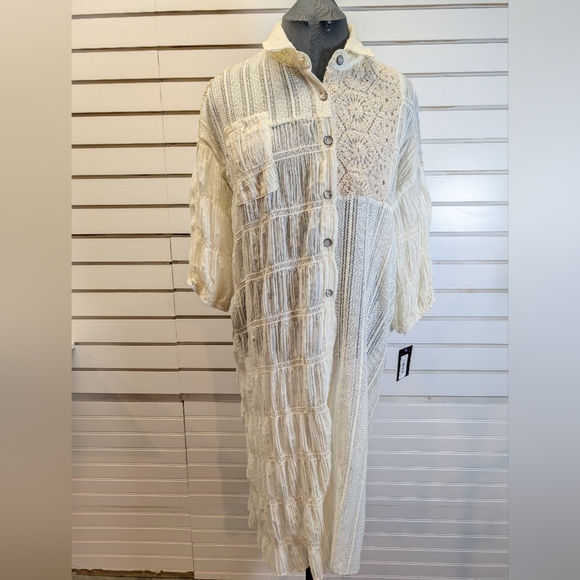 POL Sweaters - POL Long Ivory Button Front Smoked Cardigan Duster Size S/M NWT!